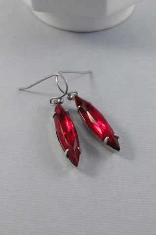 SALE Red Berries,Earring,Vintage Earrings,Ruby Earrings,Red,Rhinestone,Red Earring,Red Stone,Silver Earring,Vintage Earring valleygirldesign