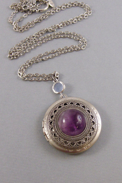 Woodland Amethyst,Amethyst,Locket,Antique Locket,Silver Locket,Purple Locket,Purple STone,Opal Locket,Opal Neckalce,Opal stone,October,,