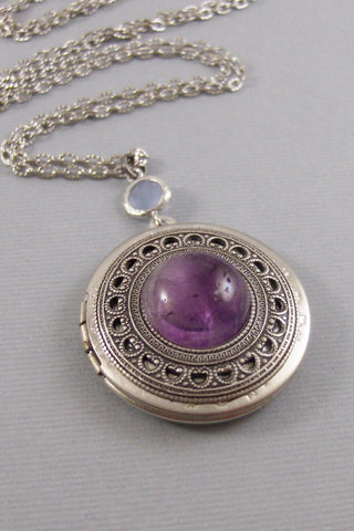 Woodland Amethyst,Amethyst,Locket,Antique Locket,Silver Locket,Purple Locket,Purple STone,Opal Locket,Opal Neckalce,Opal stone,October,,