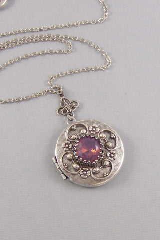 Lavender Star,Amethyst Necklace,Amethyst Locket,Antique Locket,Silver Locket,Princess Cut.September Birthstone,BirthsotoneValleygirldesigns.