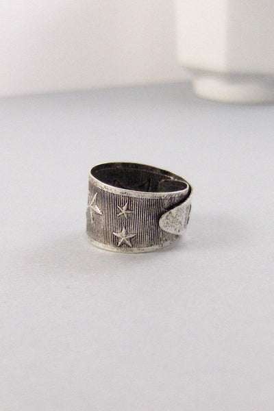 Moon and Stars,Ring,Silver,Stars,Twilight,Ring,Antique Ring,Silver Ring,Moon,Wedding,Bridesmaid. Handmade jewelery by valleygirldesigns.