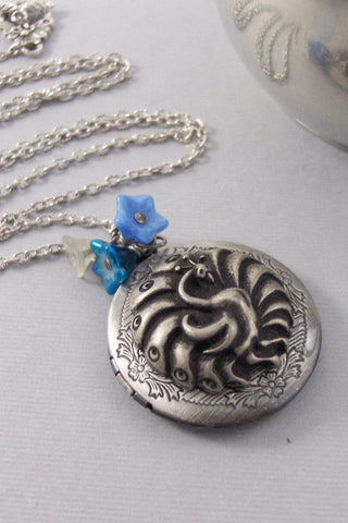 Floral Peacock,Silver Locket,Antique Locket,Peacock,Peacock Necklace,Peacock Locket,Bird Necklace,Bird Locketvalleygirldesigns .