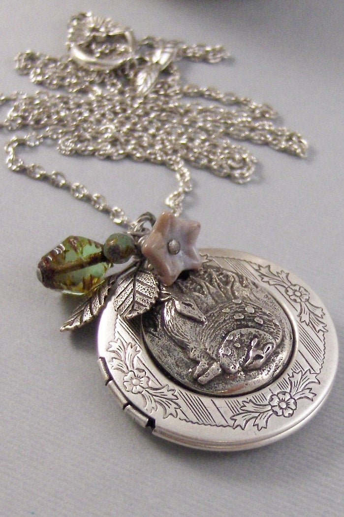 Little Fawn,Deer,Deer Locket,Silver Locket,Silver Necklace,Deere,Dear,Silver,Woodland,Antique Locket.Deer Necklace,Deer  valleygirldesigns.