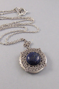 SALE Lapis Lazuli,Locket,Antique Locket,Silver Locket,Blue STone,Gemstone Locket,Gemstone Necklace,Lapis Lazuli Necklace,