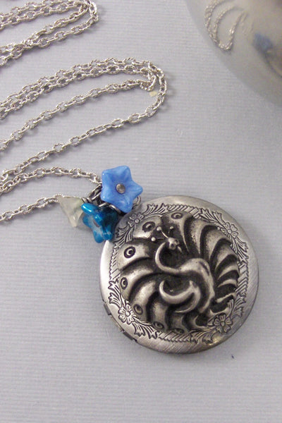 SALE Floral Peacock,Silver Locket,Antique Locket,Peacock,Peacock Necklace,Peacock Locket,Bird Necklace,Bird Locketvalleygirldesigns .