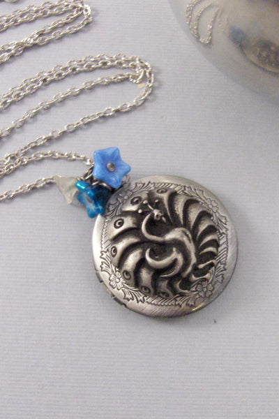 SALE Floral Peacock,Silver Locket,Antique Locket,Peacock,Peacock Necklace,Peacock Locket,Bird Necklace,Bird Locketvalleygirldesigns .