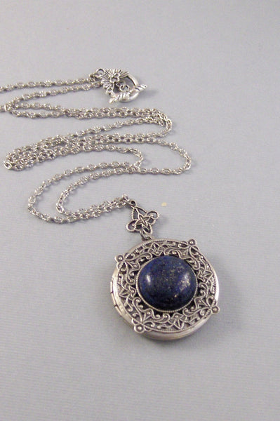 SALE Lapis Lazuli,Locket,Antique Locket,Silver Locket,Blue STone,Gemstone Locket,Gemstone Necklace,Lapis Lazuli Necklace,