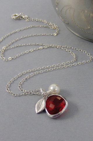 Cranberry Blossom,Necklace,Red,Birthstone,Ruby,Ruby Necklace,Silver Necklace,Wedding,Birdesmaid,Sterling Silver,Valley Girl Designs