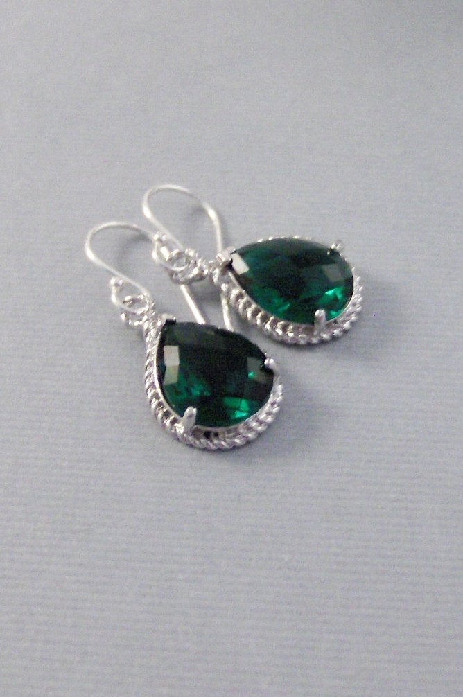 Noel,Emerald Drops,Emerald Earrings,Silver Earrings,Sterling Silver,Bride,Green,Green Earings,Wedding,Emerald,Green Stone Valleygirldesigns