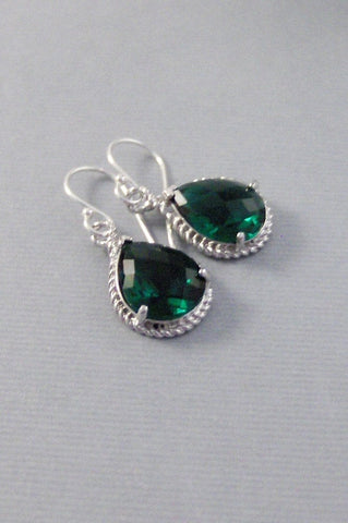 Noel,Emerald Drops,Emerald Earrings,Silver Earrings,Sterling Silver,Bride,Green,Green Earings,Wedding,Emerald,Green Stone Valleygirldesigns