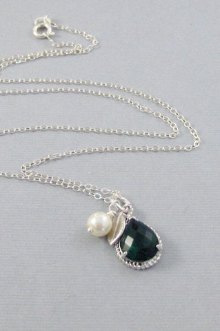 Noel,Green necklace,Emerald,Emerald Necklace,Silver Necklace,Wedding,Birdesmaid,Sterling Silver,Green stone,Stone Valley Girl Designs
