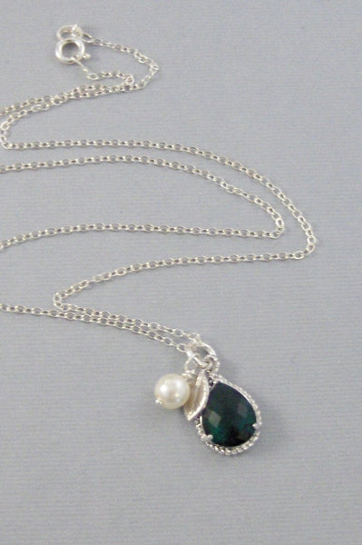 Noel,Green necklace,Emerald,Emerald Necklace,Silver Necklace,Wedding,Birdesmaid,Sterling Silver,Green stone,Stone Valley Girl Designs