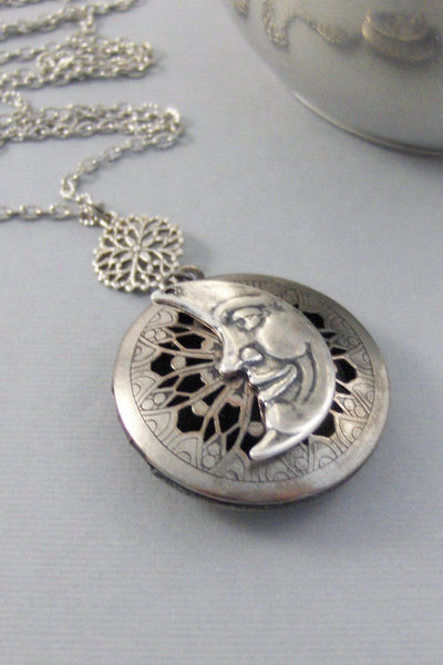 Scented Moon,Locket,Silver,Apothecary,Choose Your Scent,Lavender,Rose, Scent Locket,Moon Locket,Moon Necklace,New Moon, valleygirldesigns.