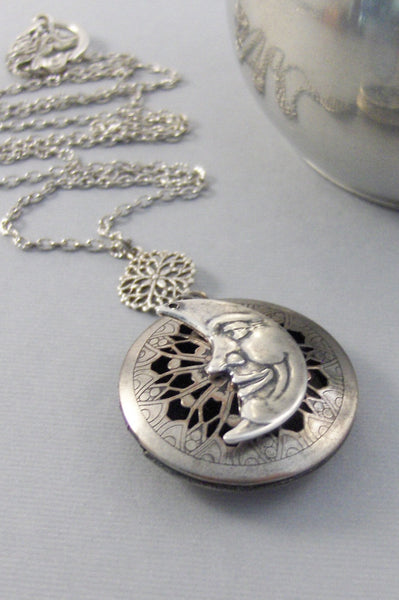 Scented Moon,Locket,Silver,Apothecary,Choose Your Scent,Lavender,Rose, Scent Locket,Moon Locket,Moon Necklace,New Moon, valleygirldesigns.