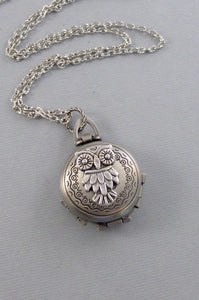 Enchanted Owl,Owl Locket,Owl Necklace,Silver Locket,Silver Necklace,Owl,Silver,Woodland,Antique Locket.Pill Box,Compartme valleygirldesigns.