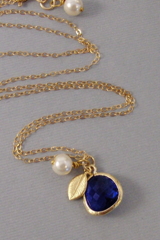 Sapphire Drop,Gold Necklace,Sapphire Neckalce,Leaf Necklace,September Birthstone,Blue Stone,Blue Necklace Bride,Wedding, valleygirldesigns