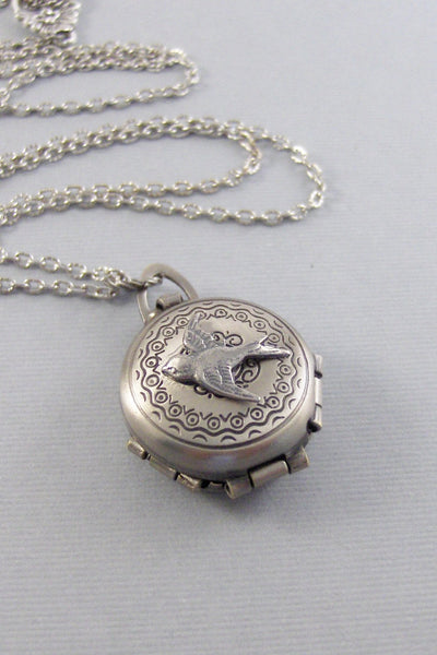 Enchanted Sparrow,Sparrow Locket,Sparrow Necklace,Silver Locket,Silver Necklace,Bird,Bird Necklacet.Pill Box,Compartme.Valleygirldesigns.