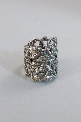 Filigree Ring,Silver,Ring,Filigree Ring,Silver Filigree,Rose Ring,Antique Ring,Silver Ring,Blossom,Gothic Ring,Large Ringvalleygirldesigns.