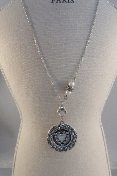 SALE Love You STill,Vintage,Vintage Diamond,Heart Necklace,Locket,Baroque Jewelry,Baroque,Silver Baroque Locket,Clear Rhinestone VGD Etsy.