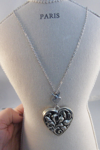 Sparrows Heart,Locket,Silver Locket,Flower,Heart Locket,Antique Locket,Bird,Bird Necklace,Bird Locket,Floral Locket, valleygirldesigns.