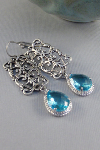 SALE Victorian Aquamarine,Earring,Aquamarine Earrings,Crystal,Aqua,Birthstone,March Birthstone,March,Birthstone Earrings.valleygirldesigns.
