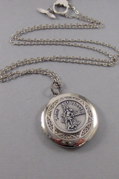 Saint Michael,Necklace,Locket,Silver Locket,Police,Military,Mens,Saint,Michael,Medal,Silver,Saint,Mens Gift,Jewelry Valleygirldesigns.