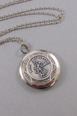 Saint Michael,Necklace,Locket,Silver Locket,Police,Military,Mens,Saint,Michael,Medal,Silver,Saint,Mens Gift,Jewelry Valleygirldesigns.