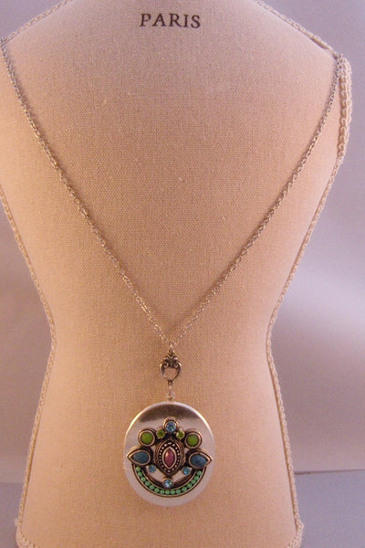 SALE Gypsy Magic,Locket,Silver,Turquoise Necklace,Gemstone,Necklace,Antique Locket,Blue Stone,Green STone,Purple STone.valleygirldesigns.