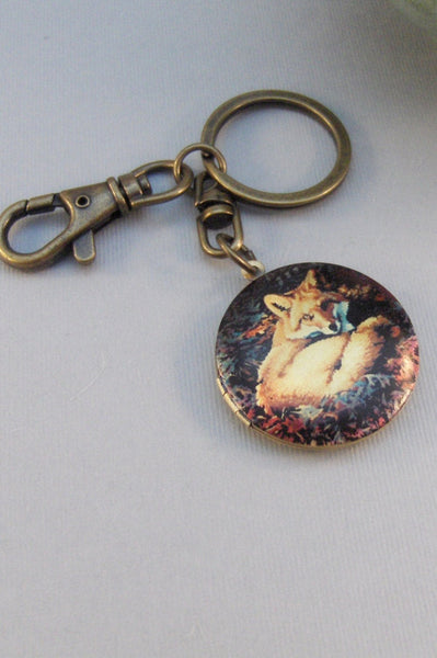 SALE Fox,Fox Locket,Fox Keychain,Woodland Locket,Animal Key chain,Keychain,Men,Groosmen,Groom,Father,Dad,Wedding,Gift.valleygirldesigns.