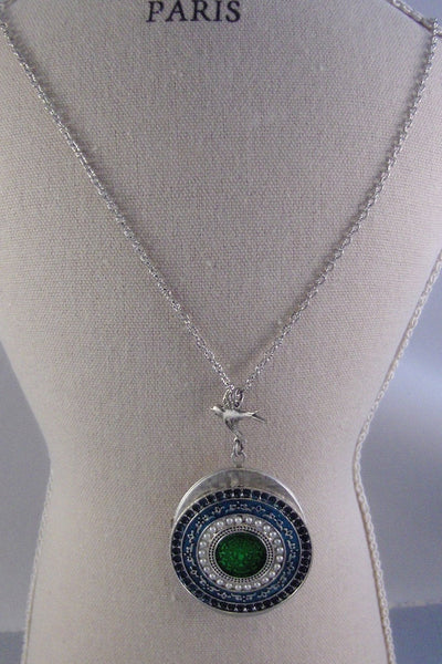SALE Green Goddess,Locket,Silver,Turquoise Necklace,Green Necklace,Necklace,Antique Locket,Blue Stone,Green STone,STone.valleygirldesigns.