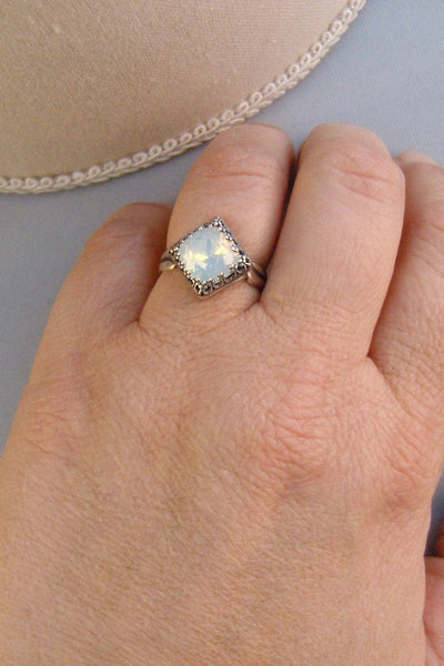 SALE Princess Opal,Ring,Moonstone Ring,Moonstone,Swarovski,Swarovski Crystal,Swarovski Ring,Bridesmaid,Moon,Goddess,Opal,White,Swarovski