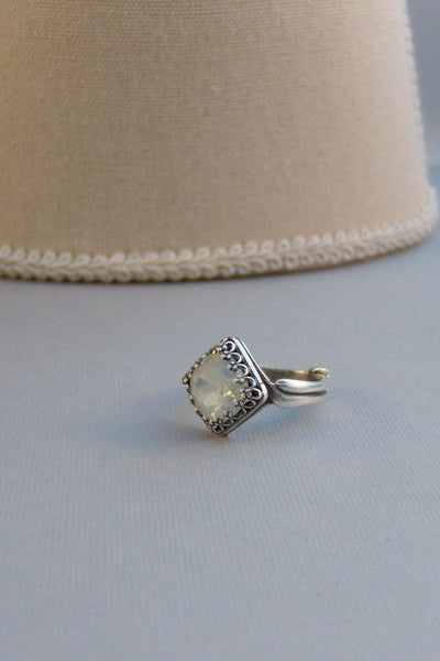 SALE Princess Opal,Ring,Moonstone Ring,Moonstone,Swarovski,Swarovski Crystal,Swarovski Ring,Bridesmaid,Moon,Goddess,Opal,White,Swarovski