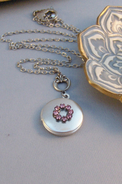 SALE Flower Girl,Locket,Silver Locket,Antique Locket,Girl,Child,Baby,Girl Locket,Pink.Pink Necklace,Pink Locket, Girl Gift valleygirldes.