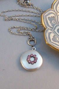 SALE Flower Girl,Locket,Silver Locket,Antique Locket,Girl,Child,Baby,Girl Locket,Pink.Pink Necklace,Pink Locket, Girl Gift valleygirldes.