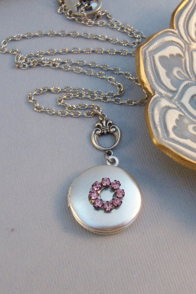 SALE Flower Girl,Locket,Silver Locket,Antique Locket,Girl,Child,Baby,Girl Locket,Pink.Pink Necklace,Pink Locket, Girl Gift valleygirldes.