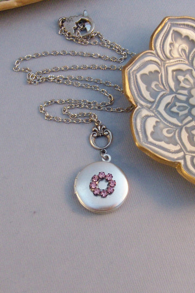SALE Flower Girl,Locket,Silver Locket,Antique Locket,Girl,Child,Baby,Girl Locket,Pink.Pink Necklace,Pink Locket, Girl Gift valleygirldes.