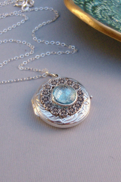 Aquamarine Locket,Locket,Silver Locket,Sterling Silver Locket,Sterling,Birthstone,Birthstone Locket,Birthstone Necklace,March Birthstone