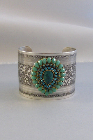 Emerald Gypsy,Cuff,Cuff Bracelet,Green Bracelet,Bracelet,Silver,Antique Bracelet,Bohemian Bracelet,Gypsy Bracelet,Green.valleygirldesigns.