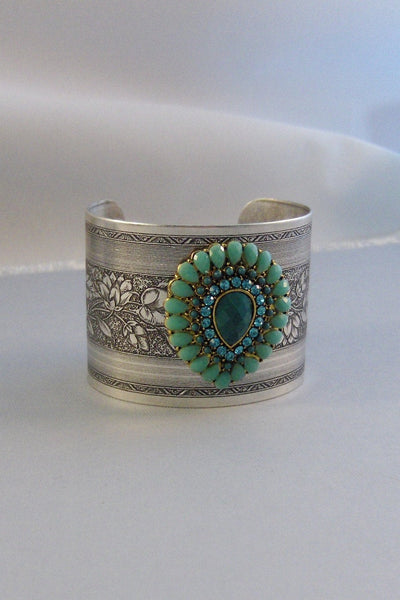 Emerald Gypsy,Cuff,Cuff Bracelet,Green Bracelet,Bracelet,Silver,Antique Bracelet,Bohemian Bracelet,Gypsy Bracelet,Green.valleygirldesigns.