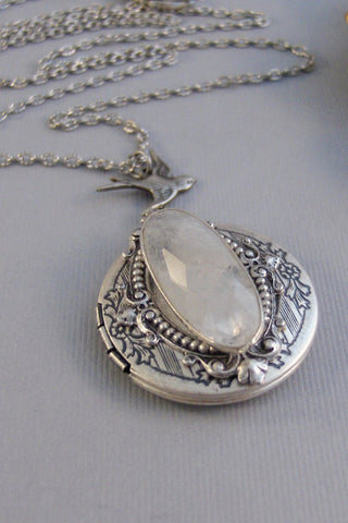 Lunar Gleam,Moonstone,Moonstone Necklace,Antique Locket,Silver Locket,White Locket,,Gemstone Locket,Opal,Gemstone Necklace,Genuine Gemstone