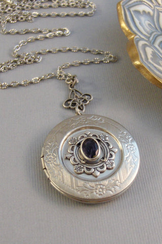 SALE Iolite Locket,Purple Locket,Antique Locket,Silver Locket,Purple Locket,Iolite,Iolite Necklace,Gemstone Locket,Gemstone Necklace,Genuine