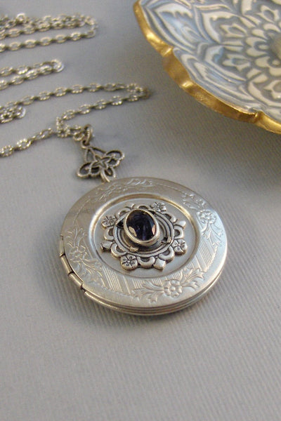 SALE Iolite Locket,Purple Locket,Antique Locket,Silver Locket,Purple Locket,Iolite,Iolite Necklace,Gemstone Locket,Gemstone Necklace,Genuine