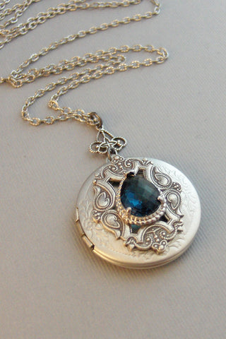 Victorian Sapphire,Locket,Antique Locket,Silver Locket,Sapphire Stone,Rhinestone,Vintage,BlueStone,Sapphire Birthstone Valleygirldesigns.