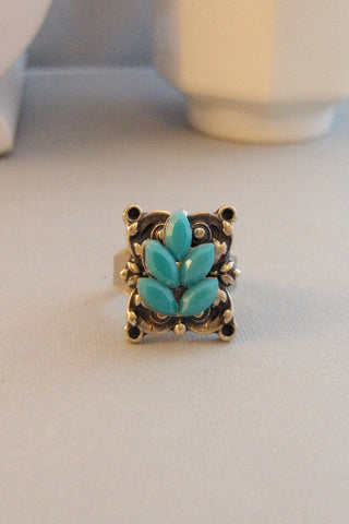 Vintage Turquoise,Ring,Silver,Blue Ring,One of a KInd,Blue Flower Ring,Flower Ring,Blue,Turquoise Ring,Vintage Turquoise,valleygirldesigns.