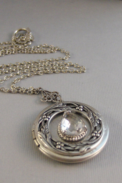 SALE Victorian Diamond,Locket,Antique Locket,Silver Locket,Diamond,Rhinestone,April,Birthstone,Clear Stone,Diamond Birthstone