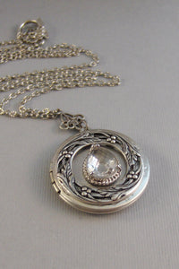 SALE Victorian Diamond,Locket,Antique Locket,Silver Locket,Diamond,Rhinestone,April,Birthstone,Clear Stone,Diamond Birthstone