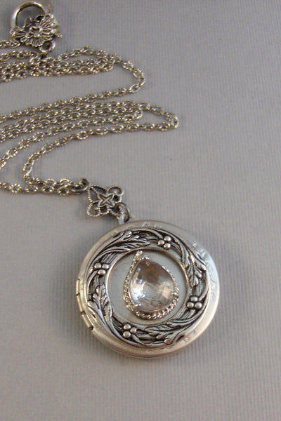 SALE Victorian Diamond,Locket,Antique Locket,Silver Locket,Diamond,Rhinestone,April,Birthstone,Clear Stone,Diamond Birthstone