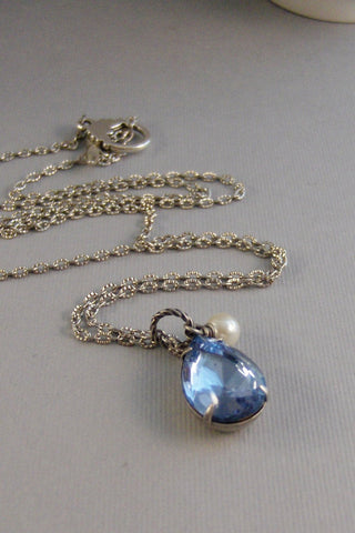 Vintage Sapphire,Necklace,Pendant,Silver Necklace,Sapphire,Vintage,Vintage Rhinestone,Sapphire Necklace.Sapphire Locket,valleygirldesigns.