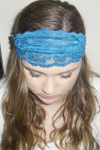 Water,Gypsy Lace,Headband,Blue Lace Headband,Blue Headband,Stretchy,Headband,Bridal Hair,Hair Accessory,Head ,Elastic Headband,Bohemian