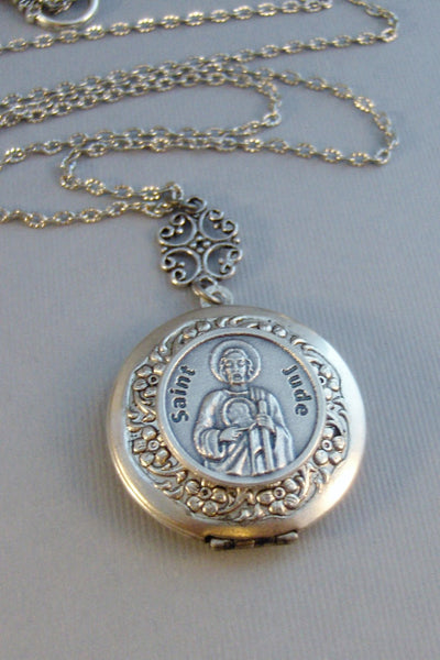 Saint Jude,Necklace,Locket,Silver Locket,Mens,Saint,Jude,Medal,Silver,Religious,Religious Jewelry,Religious Necklace,Valleygirldesigns.